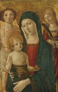 Vierge A L'enfant Entouree De Saint Sebastien Et De Sainte Lucie