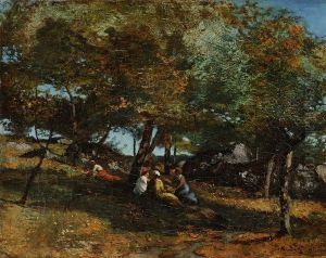 Bergeres Sous Les Arbres D'un Verger by Narcisse-Virgile D Az De La Pena