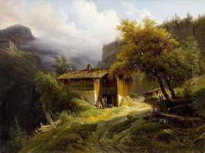 Gebirgslandschaft Mit Bauernhaus Und by Francois Diday