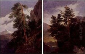 Mountainous Landscapes: A Pair Of Paintings by Francois Diday