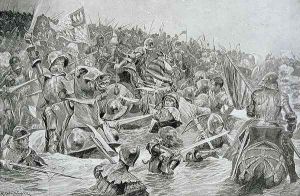 The Battle of Towton in 1461, illustration from Hutchinsons Story of the British Nation by Richard Caton Woodville