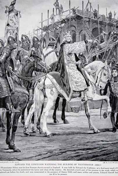 Edward the Confessor watching the building of Westminster Abbey, the first Norman church erected in England, illustration from the book The History of the Nation - view 1