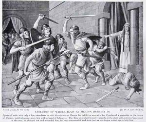 Cynewulf of Wessex Slain at Merton (Surrey), 786 AD, illustration from Hutchinsons Story of the British Nation, c.1920 by Richard Caton Woodville