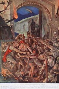 The last feast of Robert de Comines' men at Durham, 1069, illustration from the book The History of the Nation by Richard Caton Woodville