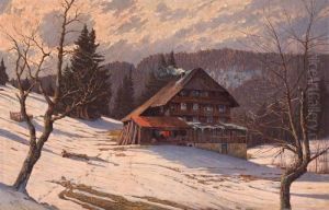 Winterabend Im Schwarzwald (winter Evening In The Black Forest)" by Hermann Dischler