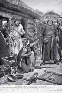 Over-taxed subjects ejected from their houses, illustration from The History of the Nation by Richard Caton Woodville