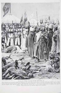 Isaac of Cyprus pleads before Richard, 1191, illustration from The History of the Nation by Richard Caton Woodville