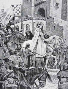 Beckets procession through France, 1158, illustration from The History of the Nation