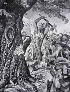 Malachy felling the Munster coronation tree in 982, illustration from the book The History of the Nation