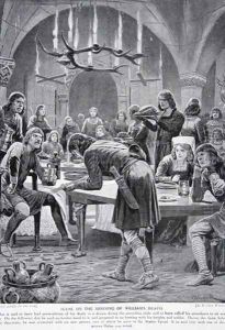 William Rufus is presented with six new arrows on the morning of his death, illustration from the book The History of the Nation