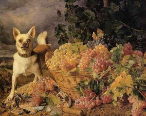 A Dog By A Basket Of Grapes In A Landscape by Ferdinand Georg Waldmuller