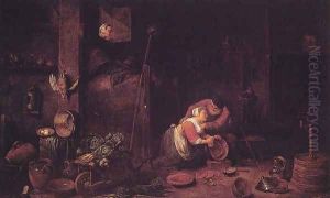 Der Alte Und Die Kuchenmagd by Ferdinand Georg Waldmuller
