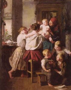 Children Making Their Grandmother a Present on Her Name Day by Ferdinand Georg Waldmuller