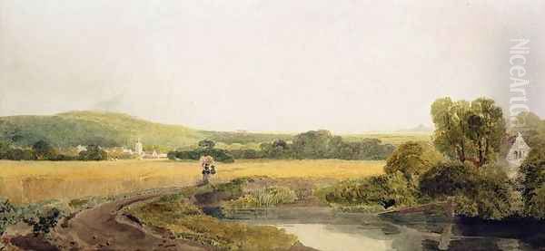 A Cornfield by a Backwater near a Village in the Thames Valley by Peter de Wint