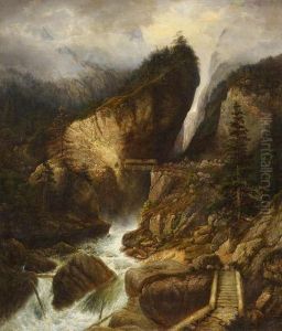 In The Mountain Gorge by Johann Jakob Ii Dorner