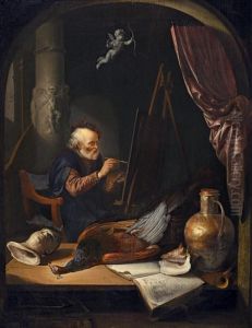 Alter Maler In Seinem Atelier