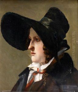 Portrait De Jeune Femme Portant Un Chapeau Anglais Dit Poke Bonnet