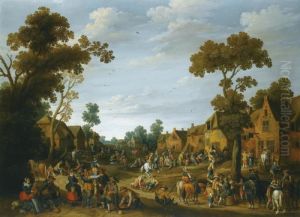 A Busy Village Scene With Soldiers And Peasants by Joost Cornelisz. Droochsloot
