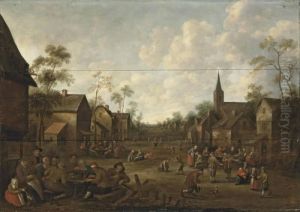 A Village Feast With Figures Outside An Inn And Others Playing Games