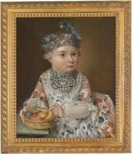 Portrait Of A Child With A Basket Of Fruit