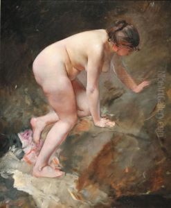 Femme Nue De Profil Au Bord De La Source