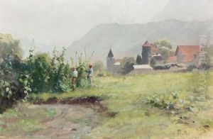 Bauern In Den Weinbergen.