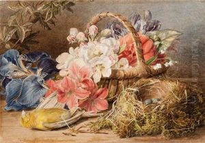 Flowers, Nest And Greenfinch