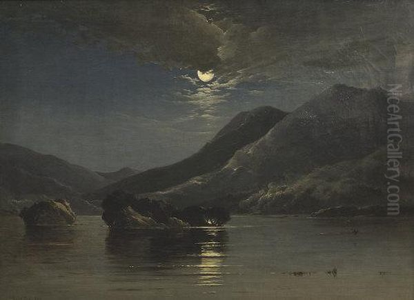 Moonlit Lake Landscape - view 1