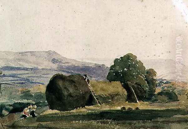 Landscape with haystacks - view 1