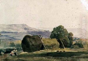 Landscape with haystacks by Peter de Wint