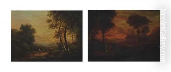 Travellers In A Wooded Landscape; And Classical Figures In An Arcadian Landscape - view 1