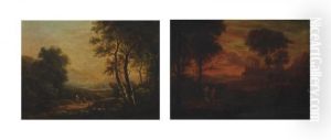 Travellers In A Wooded Landscape; And Classical Figures In An Arcadian Landscape