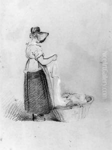 A woman sorting washing by Peter de Wint