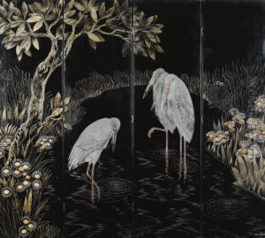 'marabou Storks' Four Panel Screen by Jean Dunand