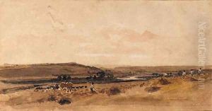 Harvesters in a cornfield on the River Trent by Peter de Wint