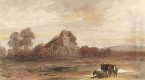 Horses before a ruined church, possibly in Lincolnshire by Peter de Wint