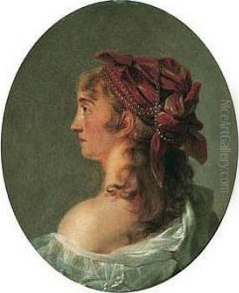 Portrait Of A Young Girl Wearing A White Dress And A Red Head-dress With Pearls - view 1