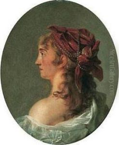 Portrait Of A Young Girl Wearing A White Dress And A Red Head-dress With Pearls by Joseph Siffrein Duplessis
