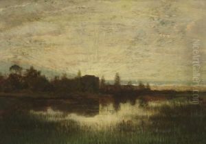 Uferlandschaft Bei Aufgehender Sonne. by Jules Dupre