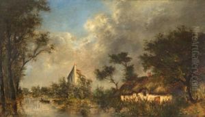 Riviere Bordee De Chaumieres by Jules Dupre