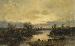 A River Landscape With Shepherds And Cows