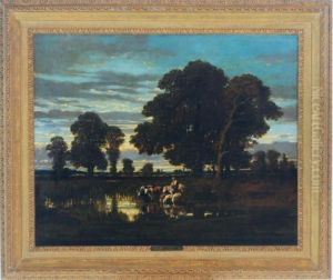 Horsemen With Cows Drinking by Jules Dupre