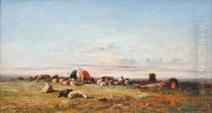 Le Troupeau Au Pre by Jules Dupre