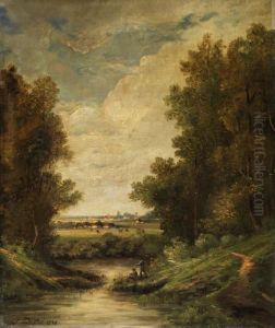 Landschaft Mit Weiher Zwischen Baumen by Jules Dupre