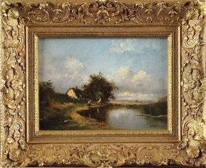 Pecheur En Bord De Riviere by Jules Dupre