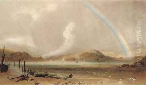 A rainbow over a Welsh estuary, a squall approaching by Peter de Wint