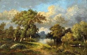 Paysage Au Pecheur Et A La Barque by Jules Dupre