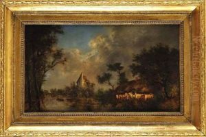 Chaumiere En Bord De Riviere by Jules Dupre