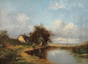 Chaumiere Pres De La Mare by Jules Dupre