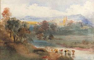 Great Mitton, Lancashire, from the Ribble, with Longridge Fell beyond